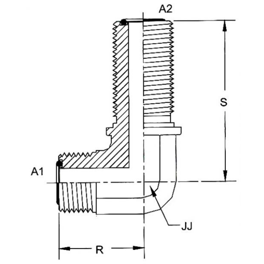 FS2701-08-08-FG : OneHydraulics 90-Degree Steel Bulkhead Adapter, 13/16-16 (-08) Male ORFS x 13/16-16 (-08) Male ORFS, 9200psi