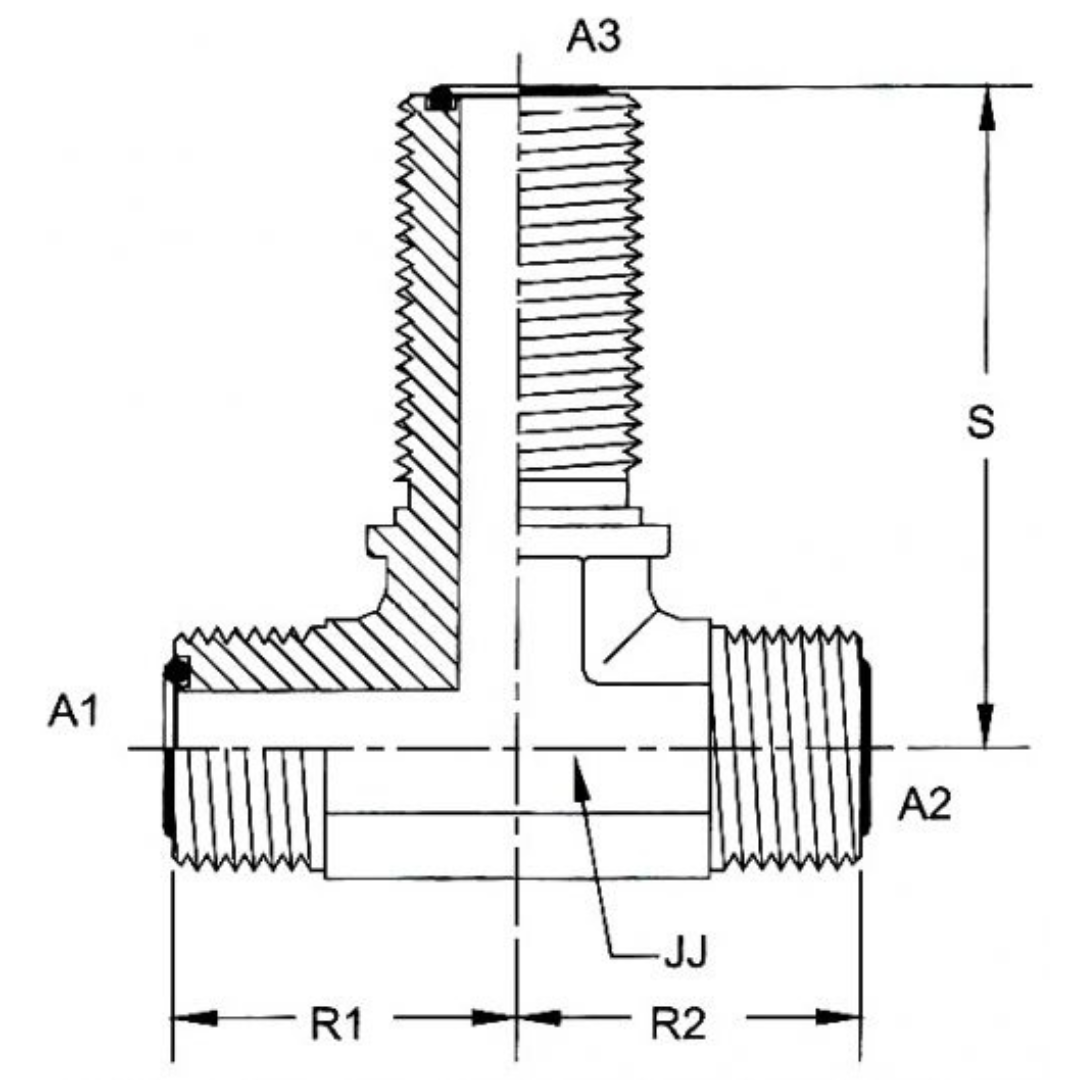 FS2703-04-04-04-FG : OneHydraulics Bulkhead Branch Tee Steel Adapter, 9/16-18 (-04) Male ORFS x 9/16-18 (-04) Male ORFS x 9/16-18 (-04) Male ORFS, 9200psi
