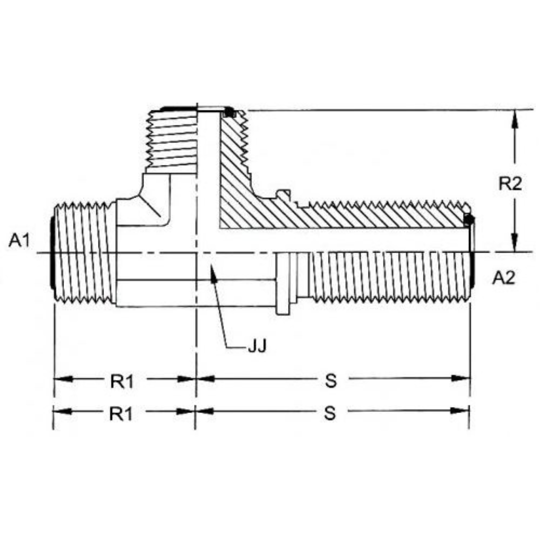 FS2704-04-04-04-FG : OneHydraulics Bulkhead Run Tee Steel Adapter, 9/16-18 (-04) Male ORFS x 9/16-18 (-04) Male ORFS x 9/16-18 (-04) Male ORFS, 9200psi