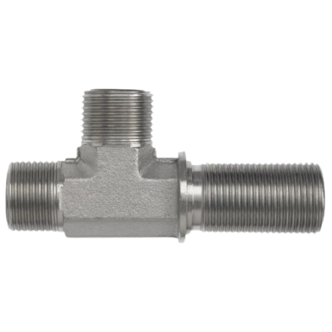 FS2704-04-04-04-FG : OneHydraulics Bulkhead Run Tee Steel Adapter, 9/16-18 (-04) Male ORFS x 9/16-18 (-04) Male ORFS x 9/16-18 (-04) Male ORFS, 9200psi