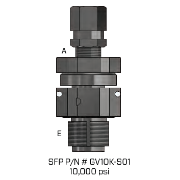 GV10K-S01 : SFP Gas Valve Assy (2.5-15 Gal, 10K PSI)  Std. Valve, 1/2"-20 Face Seal
