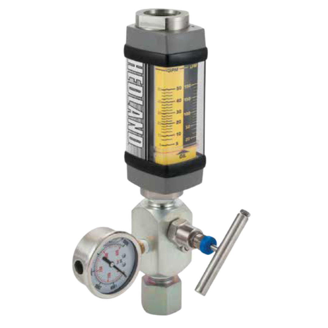 H761A-050-TK : Hedland Test Kit 3500psi Aluminum Flow Meter for Petroleum Fluid, 1" NPT, 5 to 50 GPM, includes Needle Valve & Gauge