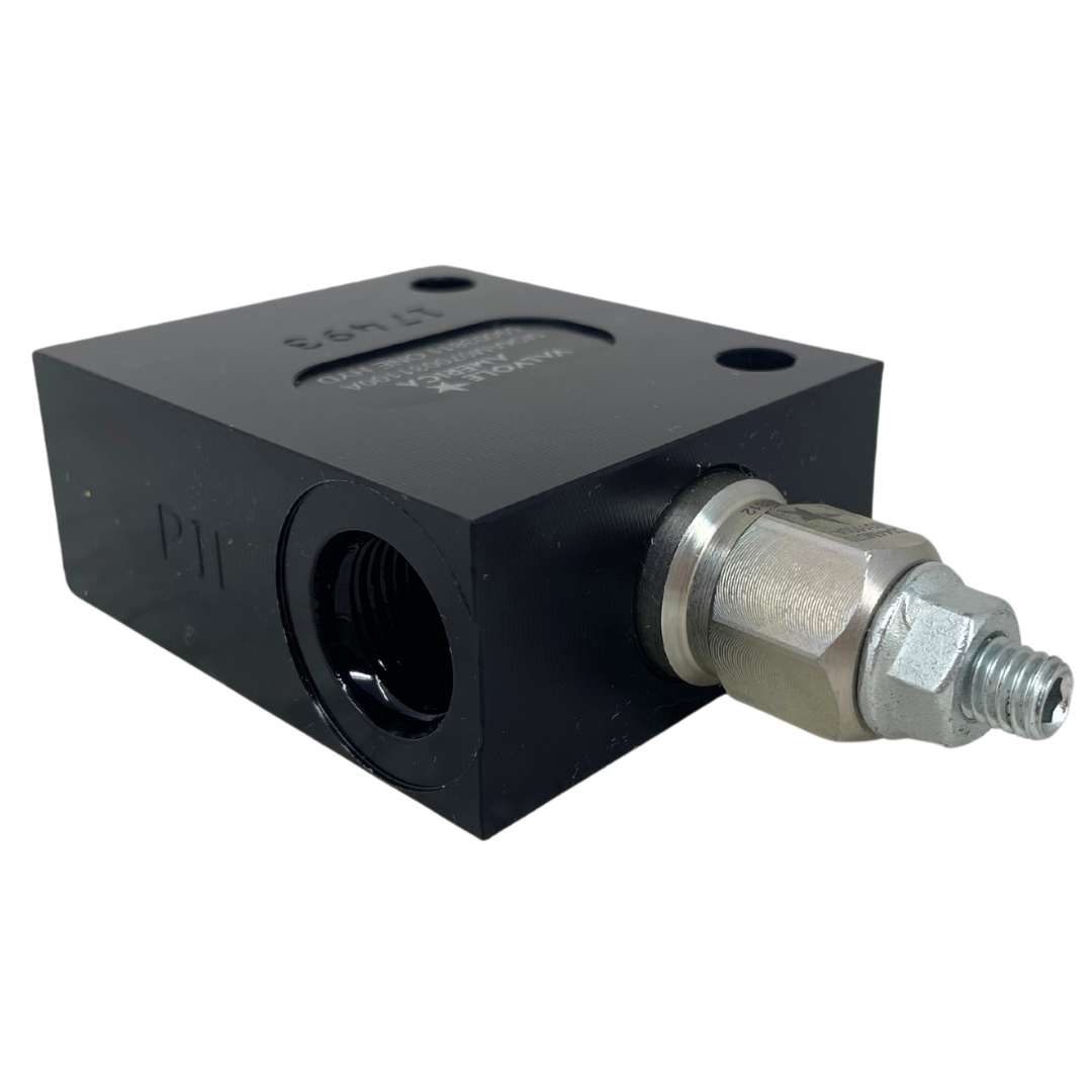 M04AM070031100A-FIRE : FIRE SALE Single T11A counterbalance assembly, 3:1 pilot ratio, set 70 bar (1000 PSI), SAE-8 port, anodized aluminum - ALL SALES FINAL