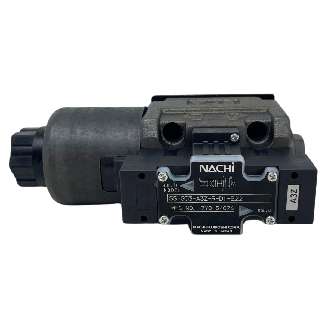 SS-G03-A3Z-R-D1-E22-FIRE : FIRE SALE Nachi Solenoid Valve, 3-Position, 4-Way, D05 Directional Valve, 34.3GPM, 5075psi, P to A, B to T in Neutra - ALL SALES FINAL