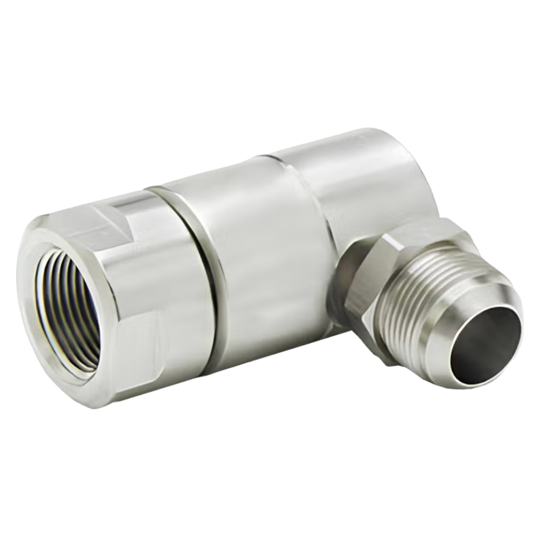 9SS8FP50XMJ10-Ni-AL : Super Swivels 90-Degree Live Swivel, -10 Male JIC (7/8 - 14 UN) x -08 Female NPTF (1/2 - 14 NPTF), 3500psi, Nickel Plated, Aflas (AL) Seals