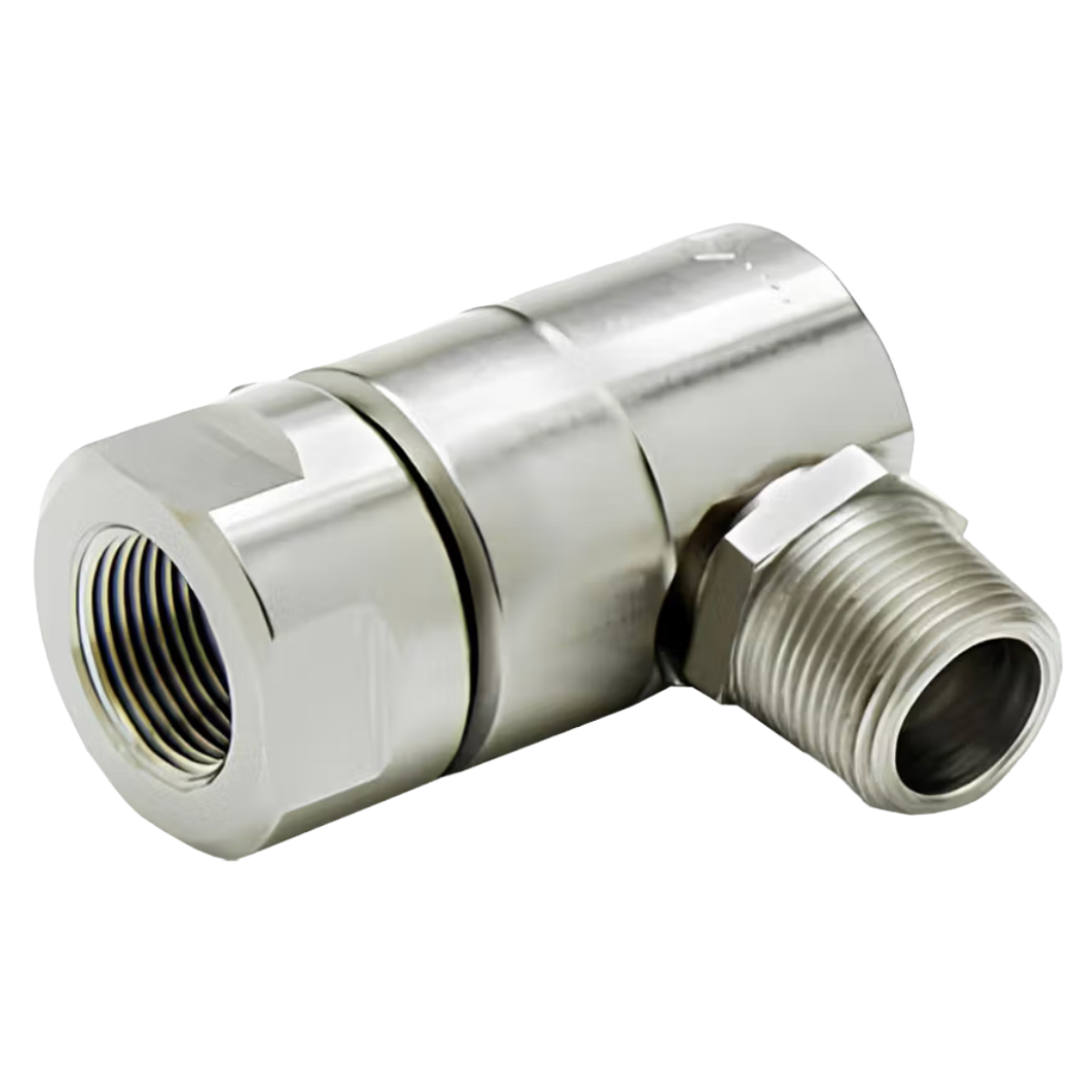 9SS16FP100XMP100-Ni-AL : Super Swivels 90-Degree Live Swivel, -16 Female NPTF (1 - 11-1/2 NPTF) x -16 Male NPTF (1 - 11-1/2 NPTF), 3500psi, Nickel Plated, Aflas (AL) Seals