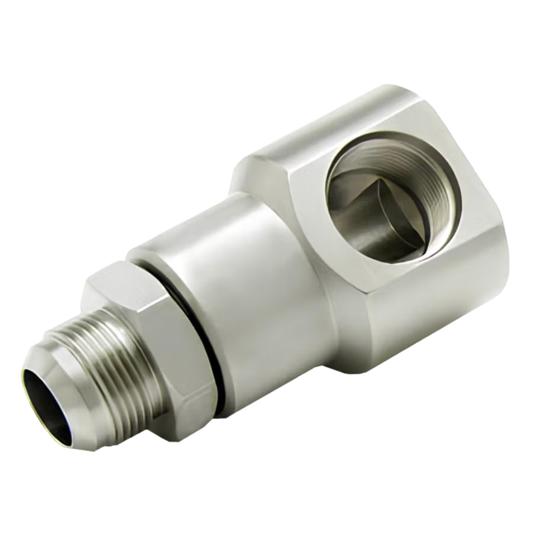 9SS8MJ8XFO8-Ni-V : Super Swivels 90-Degree Live Swivel, -08 Female ORB (3/4 - 16 UN) x -08 Male JIC (3/4 - 16 UN), 5000psi, Nickel Plated, Viton Seals