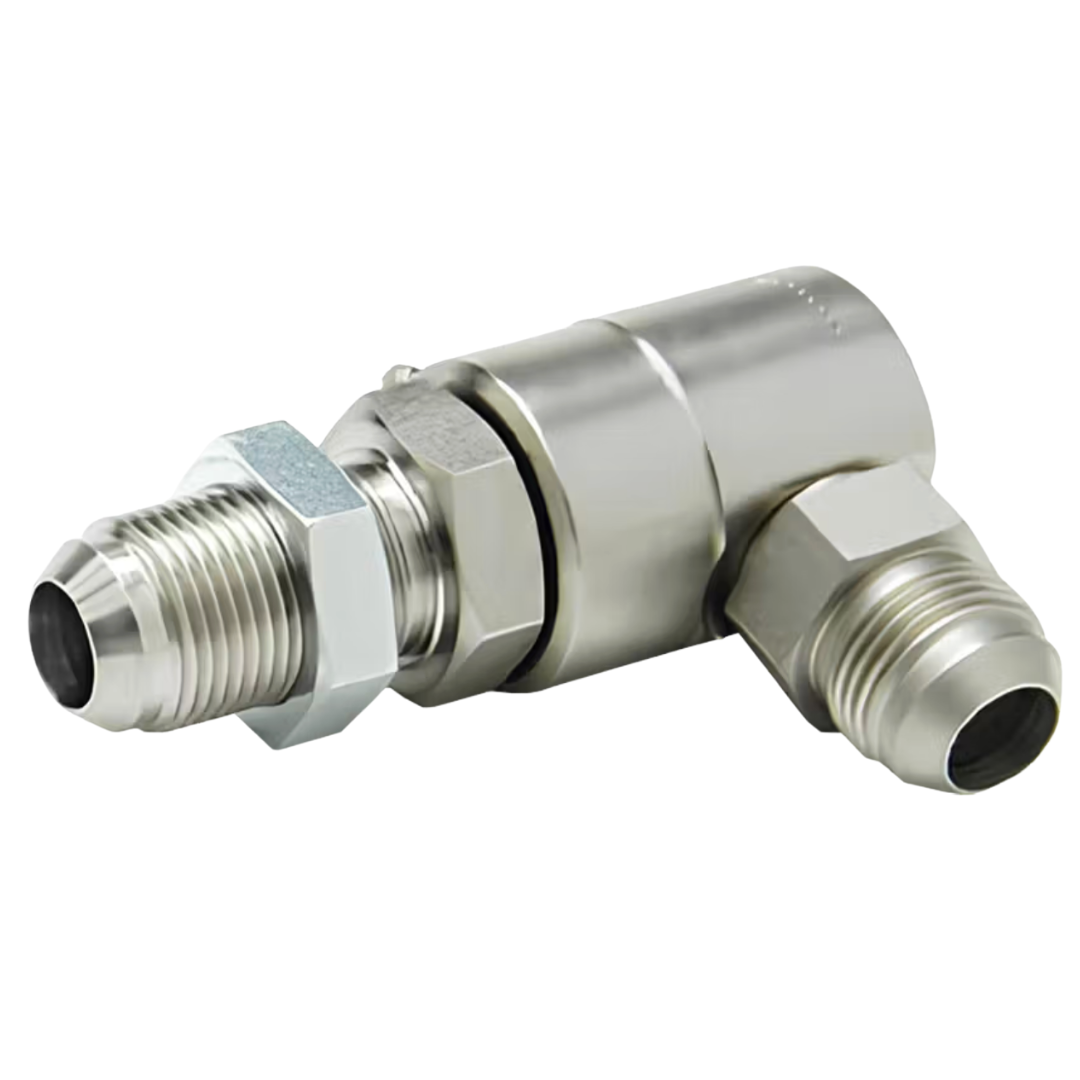 9SS8MJB8XMJ8-Ni-V : Super Swivels 90-Degree Live Swivel, -08 Male JIC (3/4 - 16 UN) x -08 Male JIC (3/4 - 16 UN), 3500psi, Nickel Plated, Viton Seals