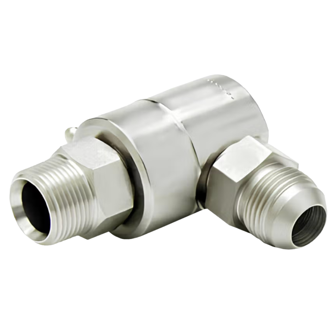 9SS4MP38XMJ6-Ni-ETP : Super Swivels 90-Degree Live Swivel, -06 Male JIC (9/16 - 18 UN) x -06 Male NPTF (3/8 - 18 NPTF), 3500psi, Nickel Plated, Viton Extreme (ETP) Seals