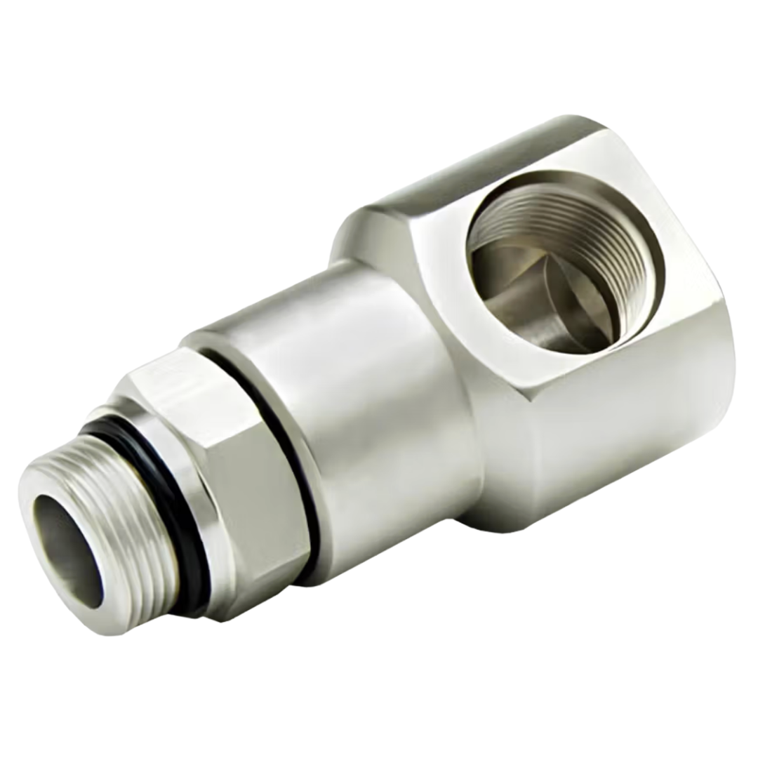 9SS8MO8XFP38-Ni-AL : Super Swivels 90-Degree Live Swivel, -06 Female NPTF (3/8 - 18 NPTF) x -08 Male ORB (3/4 - 16 UN), 5000psi, Nickel Plated, Aflas (AL) Seals