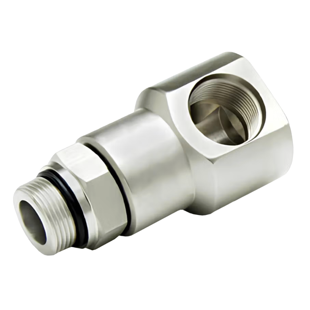 9SS8MO8XFO8-Ni-AL : Super Swivels 90-Degree Live Swivel, -08 Female ORB (3/4 - 16 UN) x -08 Male ORB (3/4 - 16 UN), 5000psi, Nickel Plated, Aflas (AL) Seals