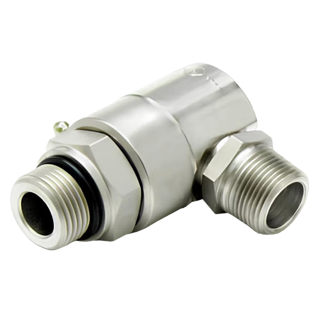 9SS8MO10XMP38-Ni-AL : Super Swivels 90-Degree Live Swivel, -06 Male NPTF (3/8 - 18 NPTF) x -10 Male ORB (7/8 - 14 UN), 3500psi, Nickel Plated, Aflas (AL) Seals