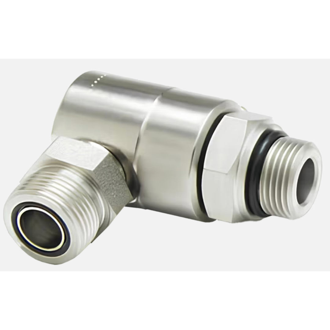 9SS8MO8XMFS10-Z-V : Super Swivels 90-Degree Live Swivel, -10 Male ORFS (1 - 14 UN) x -08 Male ORB (3/4 - 16 UN), 5000psi, Zinc Plated, Viton Seals