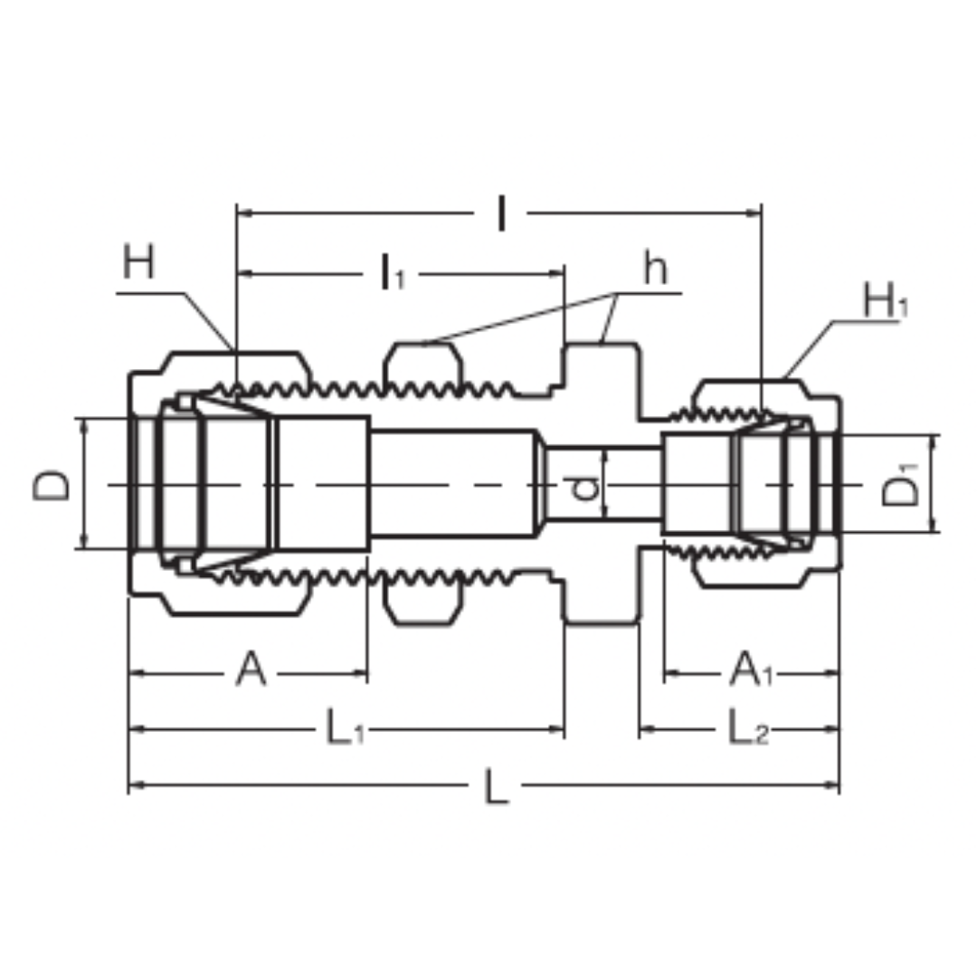 SBHRU 10-8 : Superlok Straight Stainless Fractional Tube Reducing Bulkhead Union, 5/8" (-10) Tube OD x 1/2" (-8) Tube OD