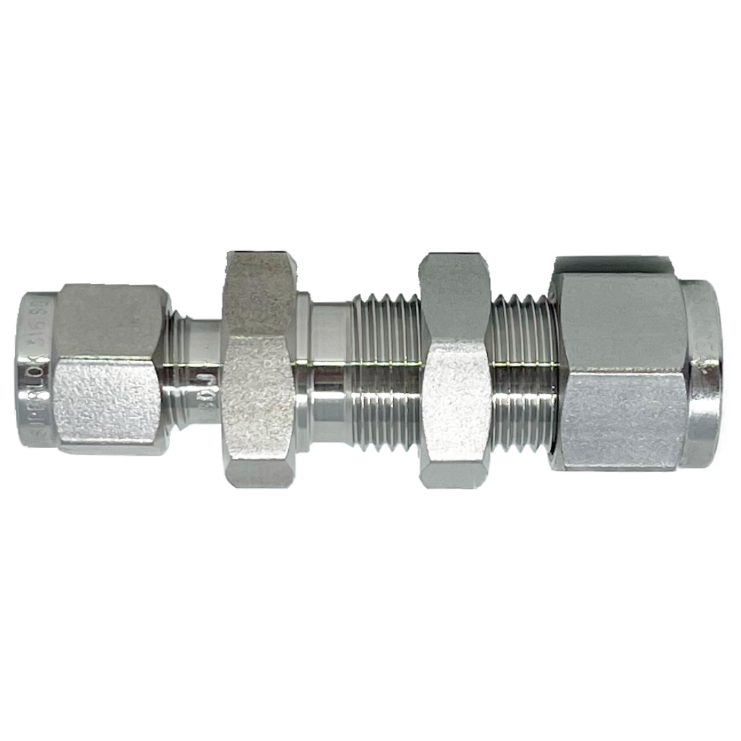 SBHRU 10-8 : Superlok Straight Stainless Fractional Tube Reducing Bulkhead Union, 5/8" (-10) Tube OD x 1/2" (-8) Tube OD
