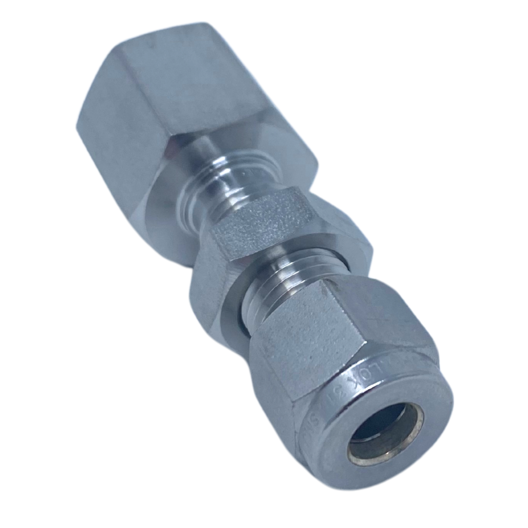 SFCB 6-4N : Superlok Straight Stainless Bulkhead Adapter, 3/8" (-6) Tube OD x 1/4-18 (-4N) Female NPT