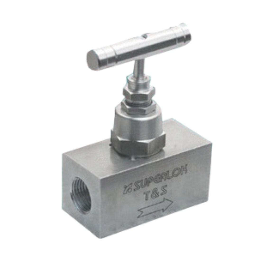 SHBNV1-MF-4N : Superlok High Pressure Bar Stock Needle Valve, 1/4" MNPT X 1/4" FNPT, -65 F To 450 F, Vee Tip,  10,000psi