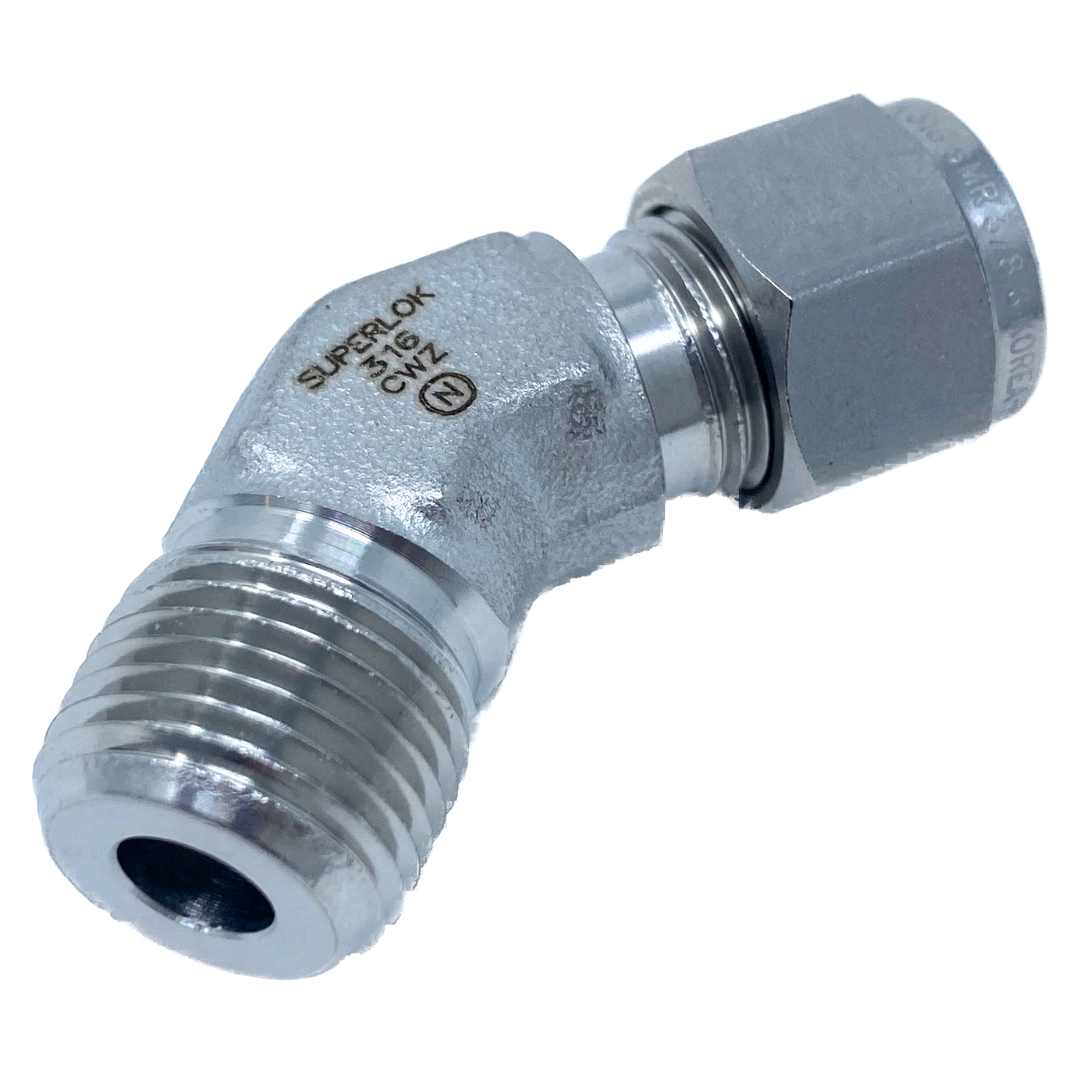 SHME 6-4N : Superlok 45-Degree Stainless Tube Union, 3/8" (-6) Tube OD x 1/4-18 (-4N) Male NPT