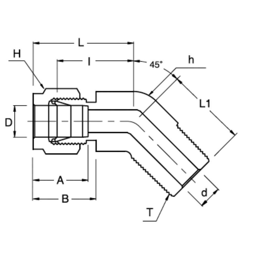 SHME 6-4N : Superlok 45-Degree Stainless Tube Union, 3/8" (-6) Tube OD x 1/4-18 (-4N) Male NPT