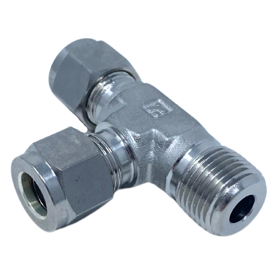 SMRT 12-12N : Superlok Stainless Run Tee, 3/4" (-12) Tube OD x 3/4" (-12) Tube OD x 3/4-14 (-12N) Male NPT