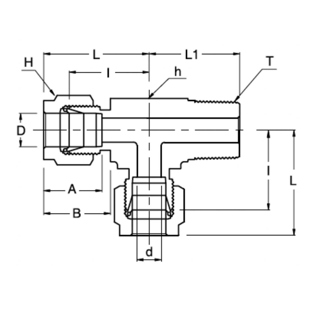 SMRT 12-12N : Superlok Stainless Run Tee, 3/4" (-12) Tube OD x 3/4" (-12) Tube OD x 3/4-14 (-12N) Male NPT