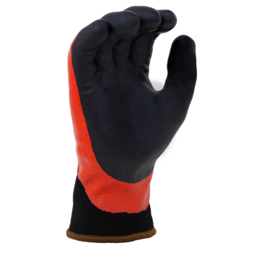 CF47035-12PK : Double Dipped, Red Smooth Nitrile Fully coated, Black Foam Nitrile palm coated, 13 Gauge HDPE shell, 7 Gauge Acrylic Terry Lined, ANSI Cut A4, 12-Pack