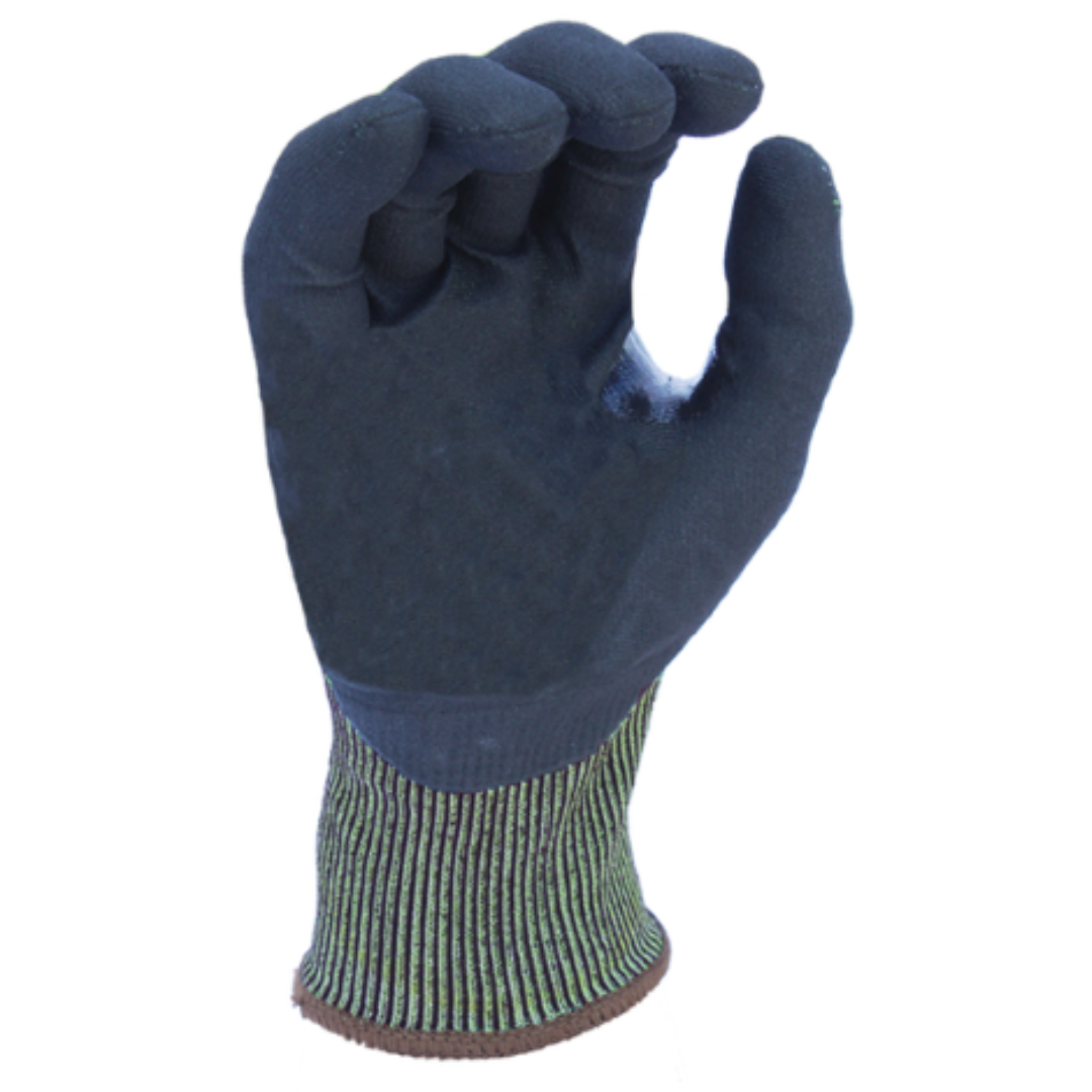 CM42350HY-12PK : CUTMAN 18 Gauge Hi-Vis Yellow HDPE shell, Black Micro-Foam Nitrile Palm coated, Reinforced Thumb Saddle, ANSI Cut A4, Touchscreen compatible, 12-Pack