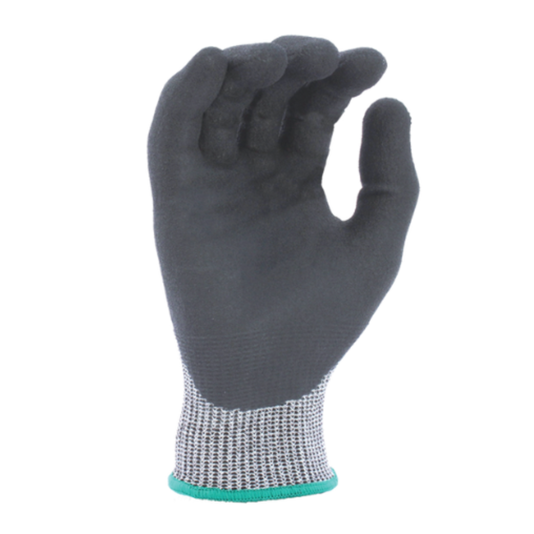 CM43230 : CUTMAN 13 Gauge Gray HDPE shell, Double dipped Nitrile palm coated with Black Sandy-Foam Nitrile finish, ANSI Cut A4, 12-Pack