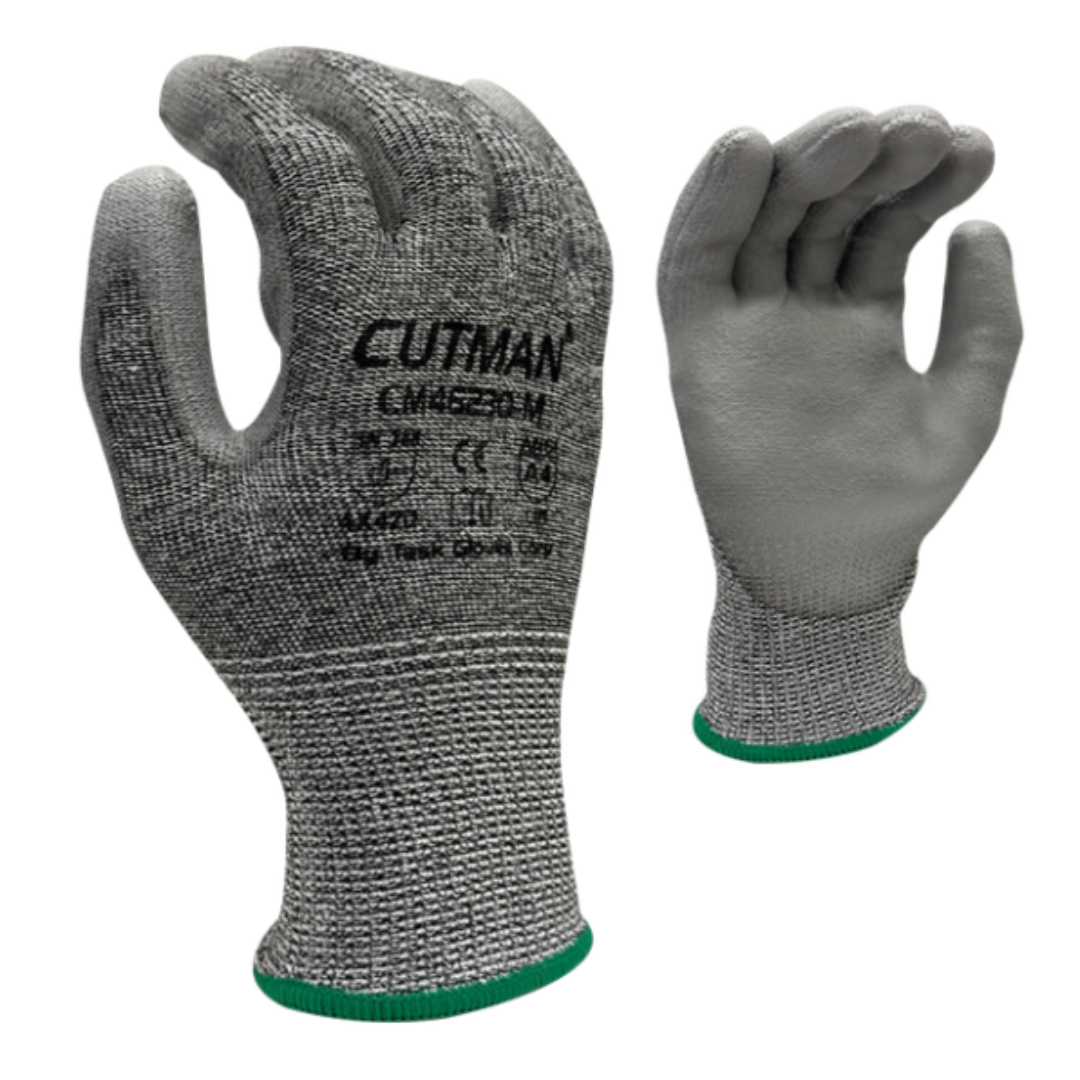 CM46230 : CUTMAN 13 Gauge Gray HDPE shell, Gray Polyurethane Palm Coated, ANSI Cut A4, 12-Pack