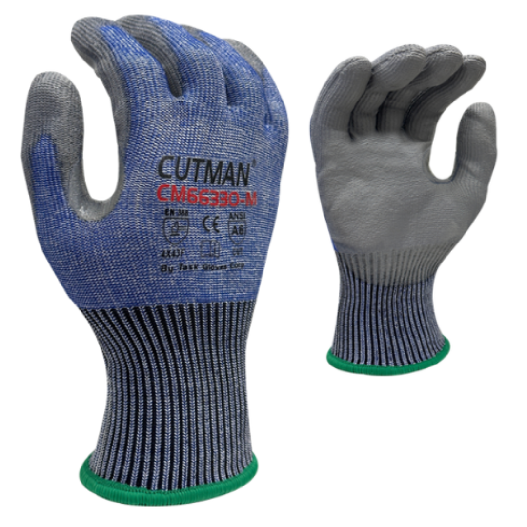 CM66330-12PK : CUTMAN 13 Gauge HDPE shell, Light Polyurethane Palm coated, Reinforced Thumb Saddle, ANSI Cut A6, 12-Pack