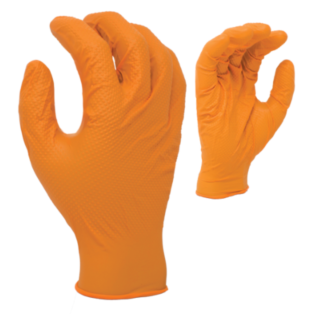 DS5008HO-100BX : Rockdare 8 mil Orange Nitrile, 9 1/2" length, Powder-Free, Diamond textured both sides, 100 gloves per box