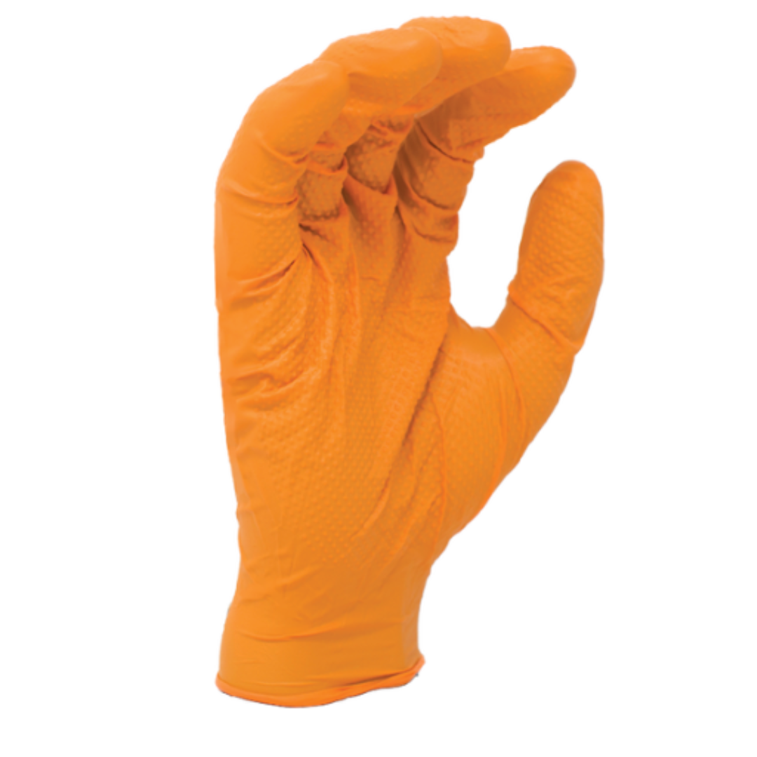 DS5008HO-100BX : Rockdare 8 mil Orange Nitrile, 9 1/2" length, Powder-Free, Diamond textured both sides, 100 gloves per box
