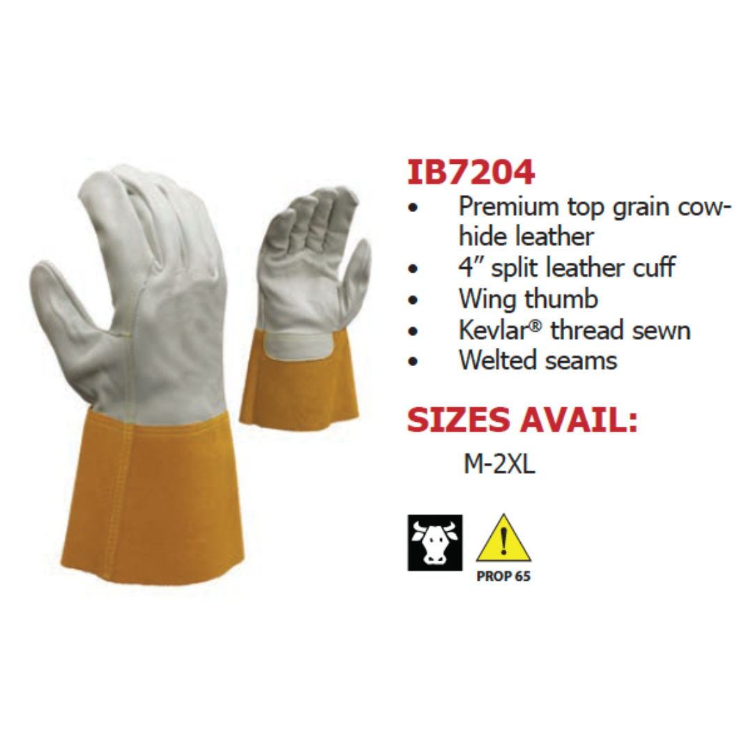 IB7204-12PK : Ironbark Premium Grain Cowhide, 4" Split Leather cuff, Kevlar® thread sewn, 12-Pack