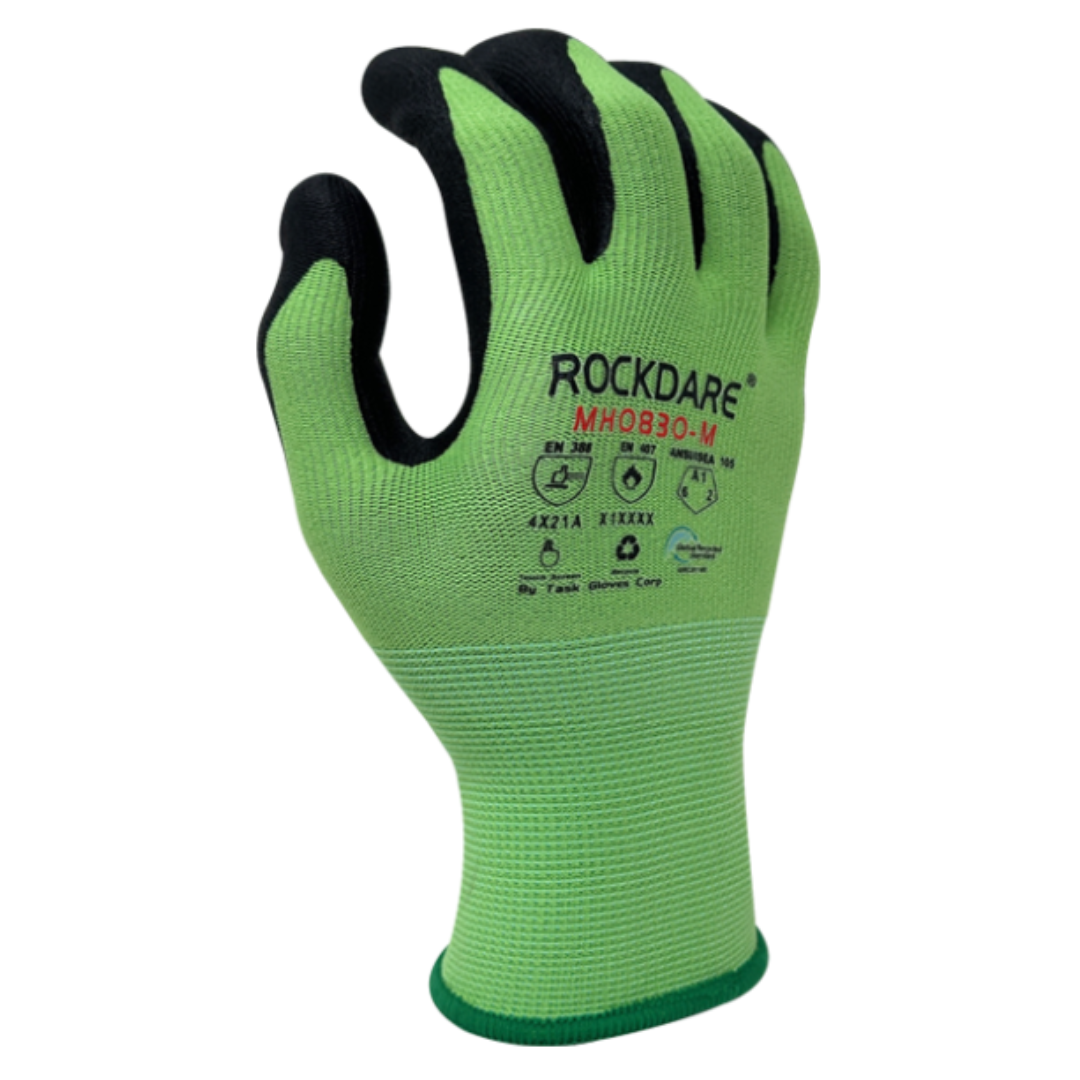 MH0830-12PK : 15 Gauge Green R-PET/Spandex shell, Black Molecule-Foam Nitrile palm coated, Touchscreen compatible, 12-Pack