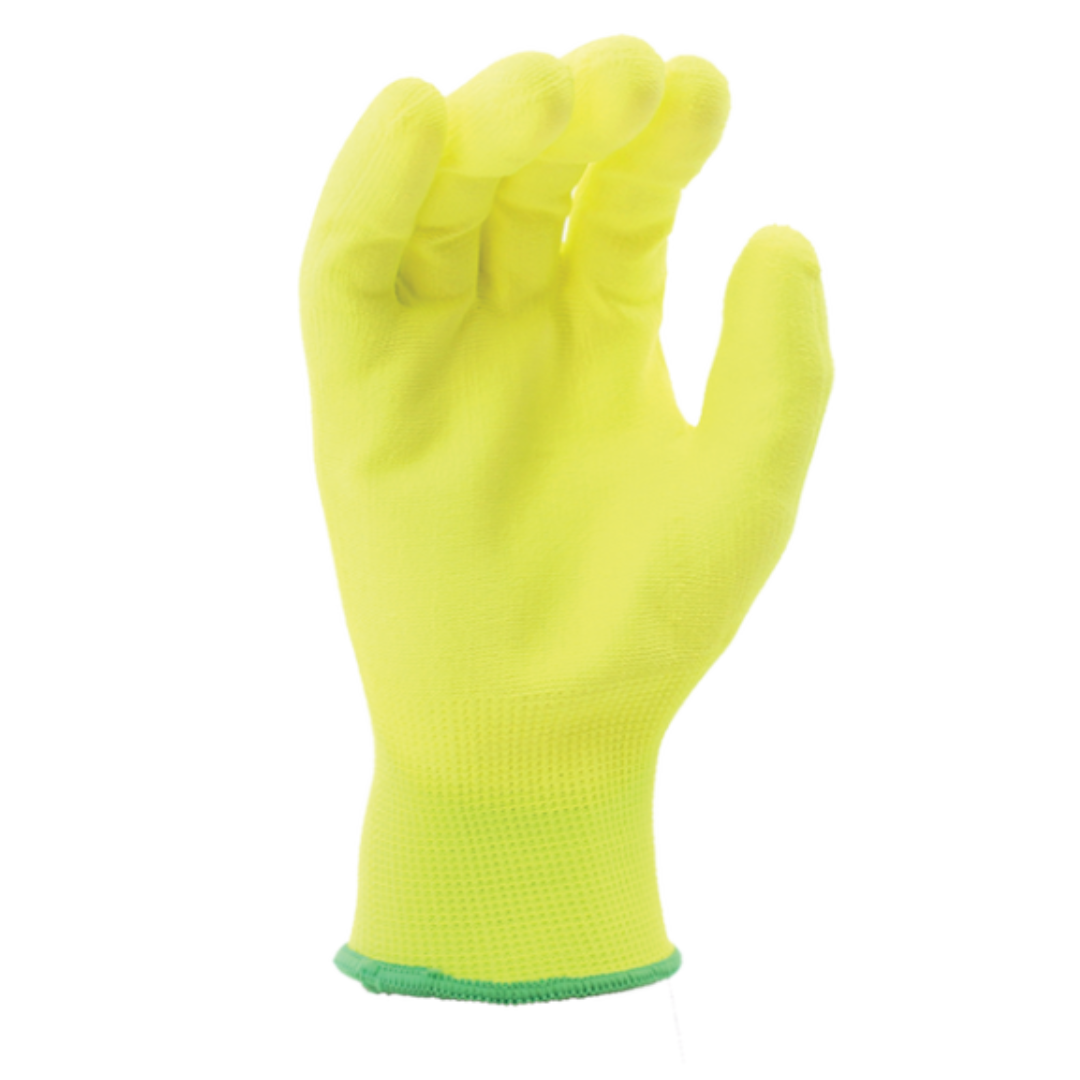 MH8130HY : Rockdare 13 Gauge Hi-Vis Yellow Polyester shell, Yellow Polyurethane palm coated, 12-Pack