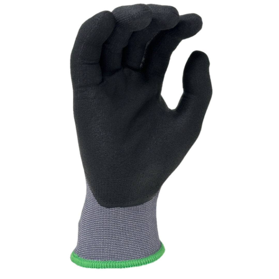 OT1012-12PK : Rockdare 15 Gauge Gray Nylon shell, Black Micro-Foam Nitrile 3/4 coated, Touchscreen compatible, FDA 21 CFR 177.1520 compliant, 12-Pack