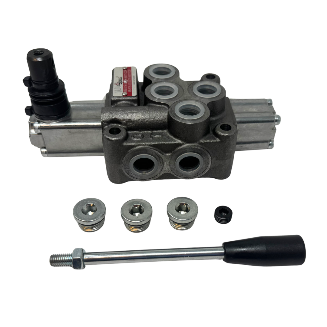 MB-3/1S-3/161L/E-8 : Youli Monoblock Directional Control Valve, 1-Section, 12GPM, 4600psi, with Direct Adjustable 900 to 2900psi Relief, Double Acting, 3-Positions, A&B Blocked, SAE #8 Ports, Detented Lever Handle, Open Center
