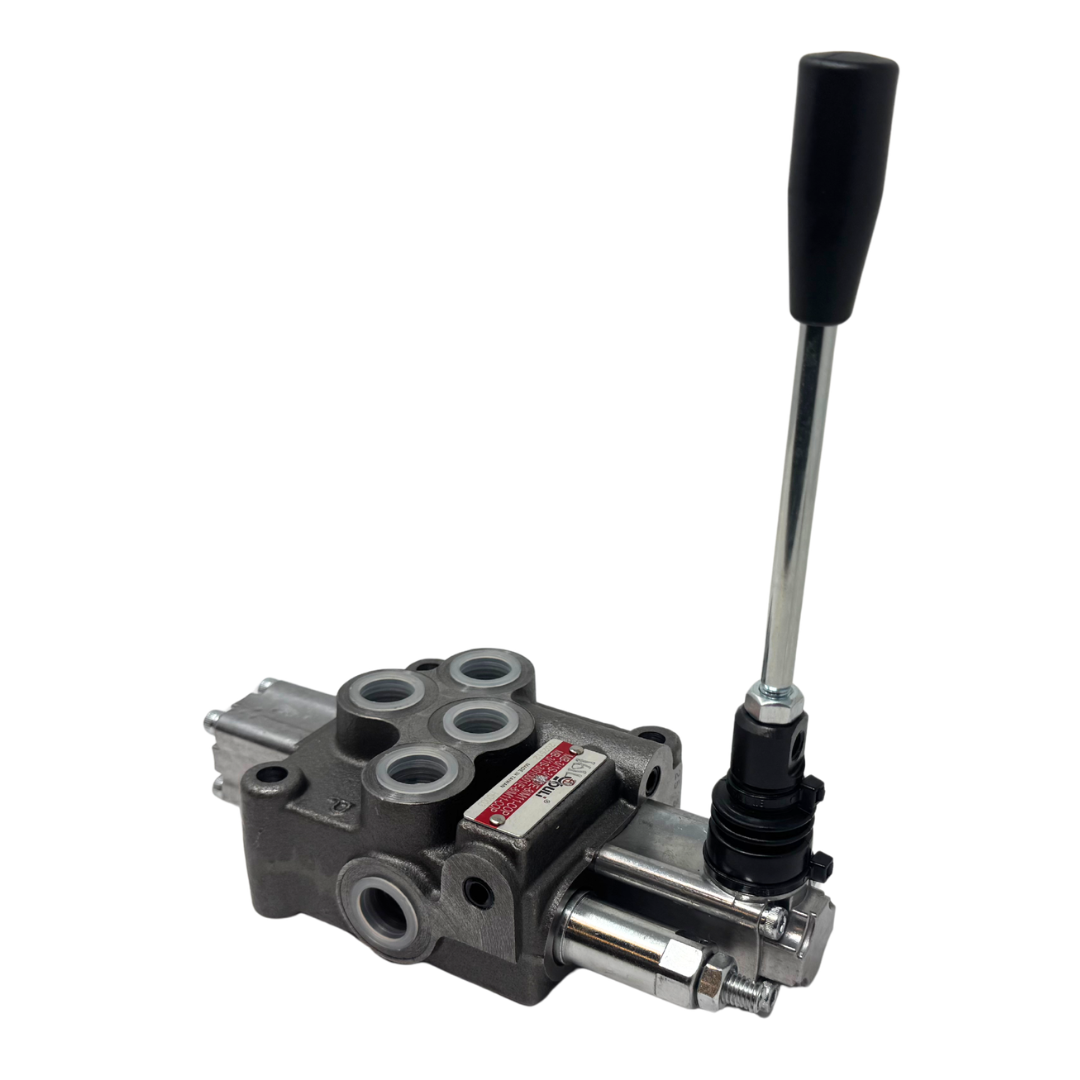 MB-3/1S-3/161L/E-8 : Youli Monoblock Directional Control Valve, 1-Section, 12GPM, 4600psi, with Direct Adjustable 900 to 2900psi Relief, Double Acting, 3-Positions, A&B Blocked, SAE #8 Ports, Detented Lever Handle, Open Center