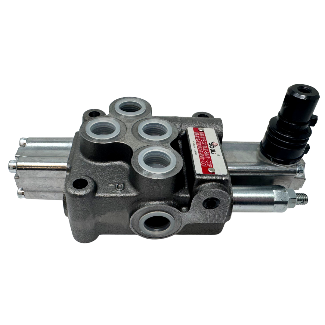 MB-3/1S-3/18L/E-8 : Youli Monoblock Directional Control Valve, 1-Section, 12GPM, 4600psi, with Direct Adjustable 900 to 2900psi Relief, Double Acting, 3-Positions, A&B Blocked, SAE #8 Ports, Spring Center, Lever Handle, Open Center