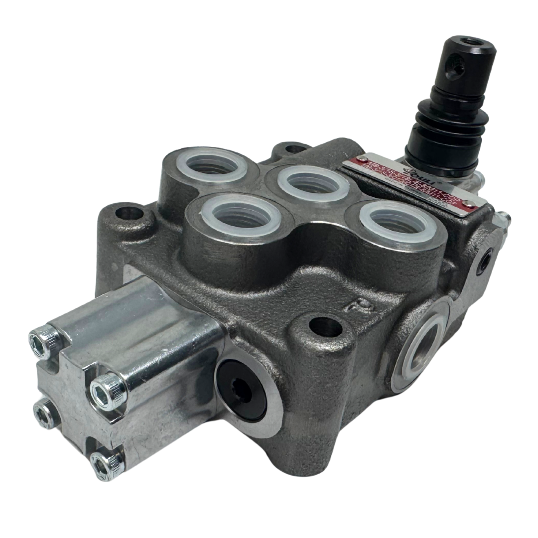 MB-3/1S-3/18L/E-8 : Youli Monoblock Directional Control Valve, 1-Section, 12GPM, 4600psi, with Direct Adjustable 900 to 2900psi Relief, Double Acting, 3-Positions, A&B Blocked, SAE #8 Ports, Spring Center, Lever Handle, Open Center