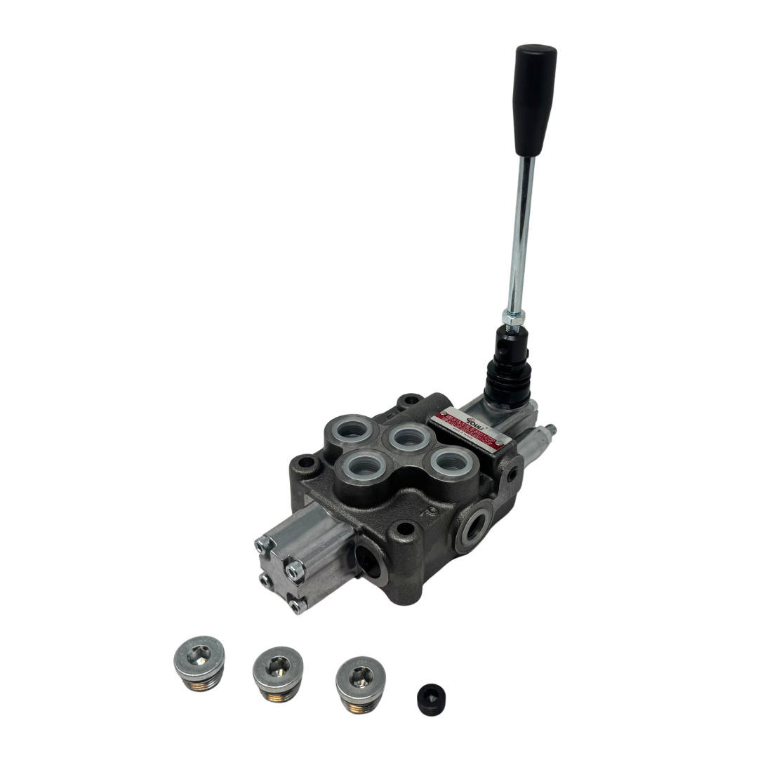 MB-3/1S-3/18L/E-8 : Youli Monoblock Directional Control Valve, 1-Section, 12GPM, 4600psi, with Direct Adjustable 900 to 2900psi Relief, Double Acting, 3-Positions, A&B Blocked, SAE #8 Ports, Spring Center, Lever Handle, Open Center