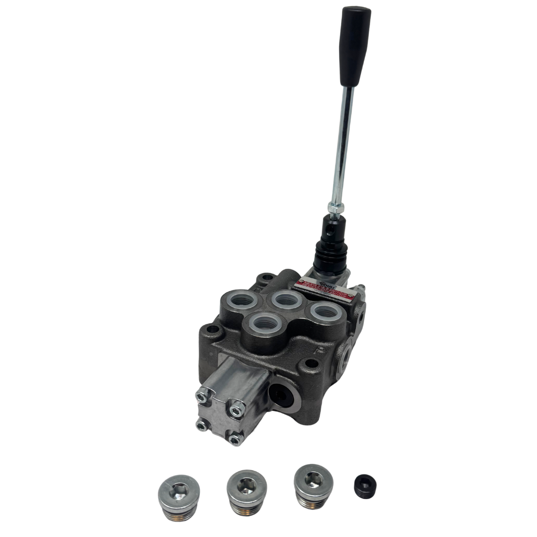 MB-3/1S-3/18L/E-8 : Youli Monoblock Directional Control Valve, 1-Section, 12GPM, 4600psi, with Direct Adjustable 900 to 2900psi Relief, Double Acting, 3-Positions, A&B Blocked, SAE #8 Ports, Spring Center, Lever Handle, Open Center