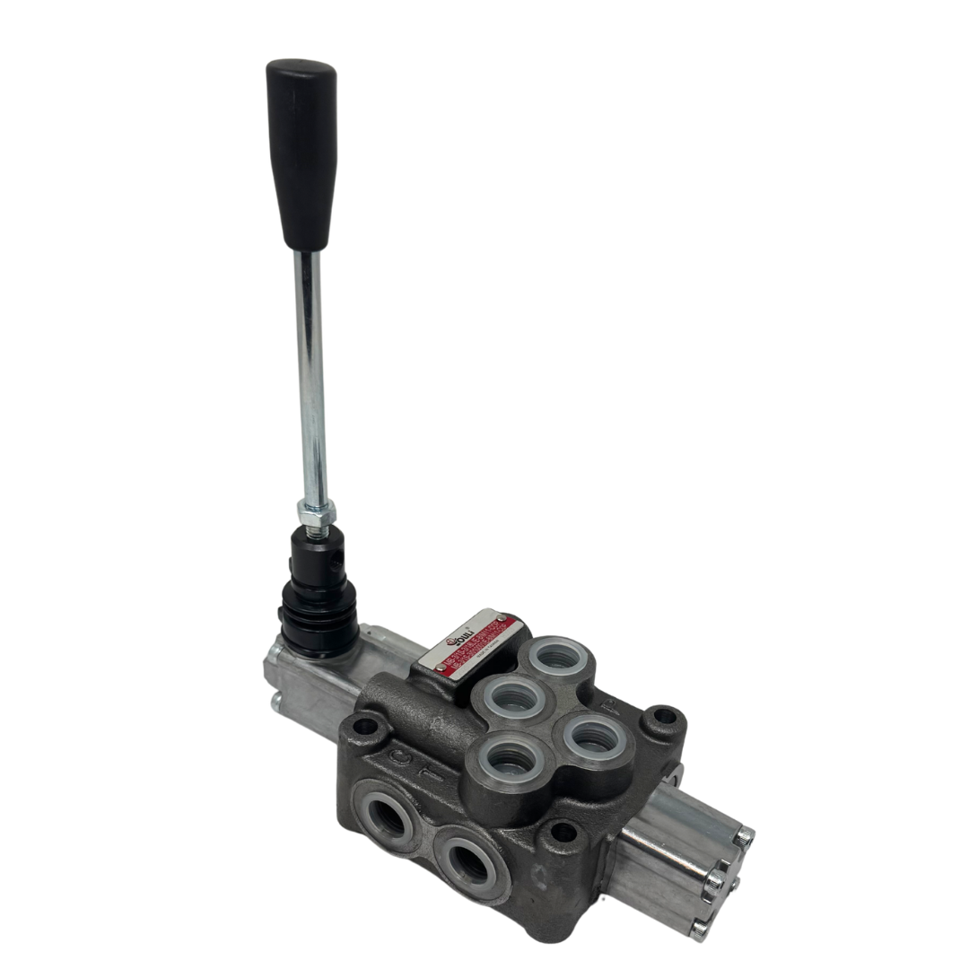 MB-3/1S-3/18L/E-8 : Youli Monoblock Directional Control Valve, 1-Section, 12GPM, 4600psi, with Direct Adjustable 900 to 2900psi Relief, Double Acting, 3-Positions, A&B Blocked, SAE #8 Ports, Spring Center, Lever Handle, Open Center