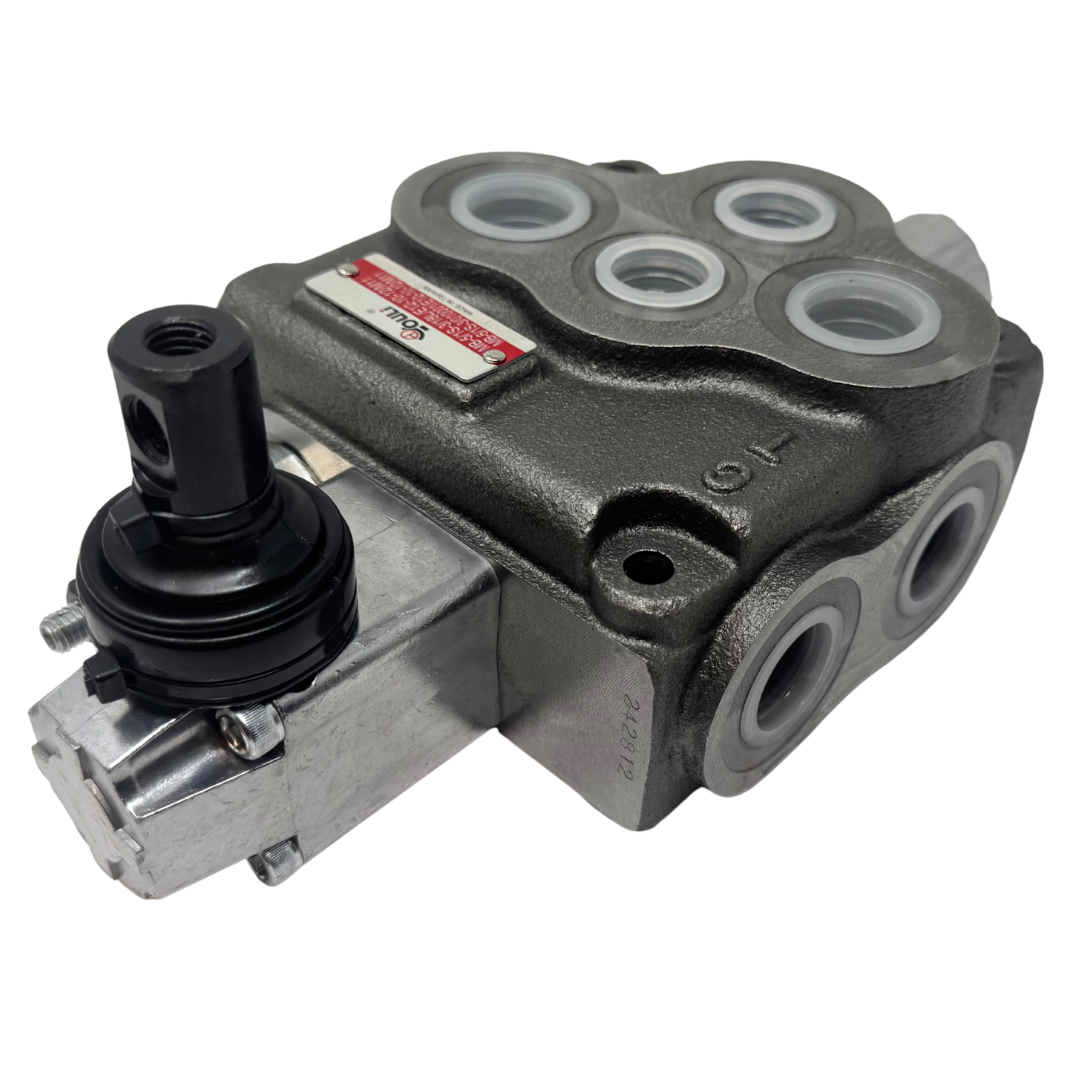 MB-5/1S-3/18L/E-12-10-12 : Youli Monoblock Directional Control Valve, 1-Section, 21GPM, 4600psi, with Direct Adjustable 1800 to 3600psi Relief, Double Acting, 3-Positions, A&B Blocked, SAE #12 Ports, Spring Center, Lever Handle, Open Center