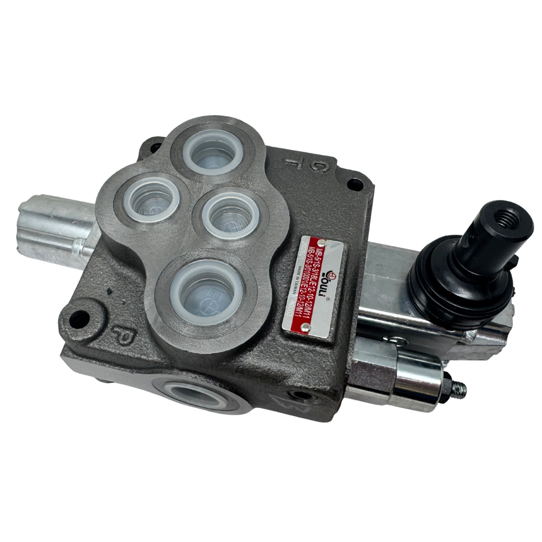 MB-5/1S-3/18L/E-12-10-12 : Youli Monoblock Directional Control Valve, 1-Section, 21GPM, 4600psi, with Direct Adjustable 1800 to 3600psi Relief, Double Acting, 3-Positions, A&B Blocked, SAE #12 Ports, Spring Center, Lever Handle, Open Center