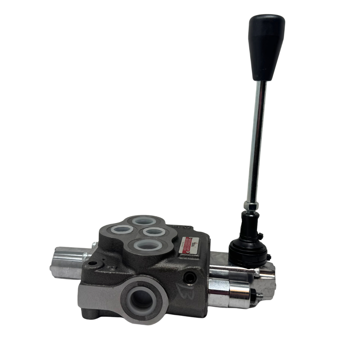 MB-5/1S-3/18L/E-12-10-12 : Youli Monoblock Directional Control Valve, 1-Section, 21GPM, 4600psi, with Direct Adjustable 1800 to 3600psi Relief, Double Acting, 3-Positions, A&B Blocked, SAE #12 Ports, Spring Center, Lever Handle, Open Center