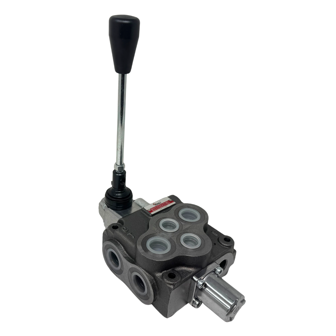 MB-5/1S-3/18L/E-12-10-12 : Youli Monoblock Directional Control Valve, 1-Section, 21GPM, 4600psi, with Direct Adjustable 1800 to 3600psi Relief, Double Acting, 3-Positions, A&B Blocked, SAE #12 Ports, Spring Center, Lever Handle, Open Center