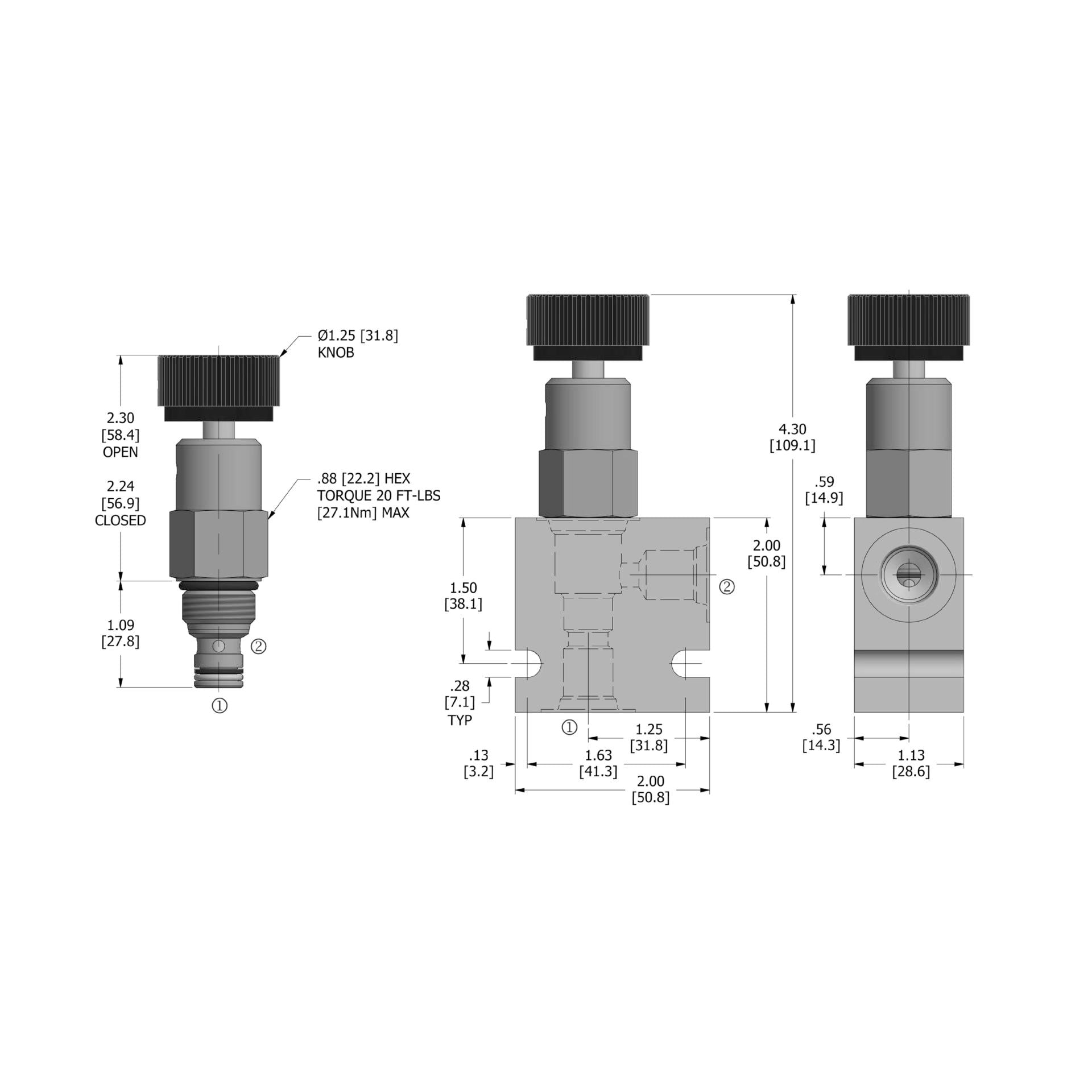 DMO-080-2NCSP-N : Deltrol Directional, 2-Way, 2-Position, Normally Closed, Black Knob Manual Operation, C-8-2 Cavity, 3000psi, 5GPM
