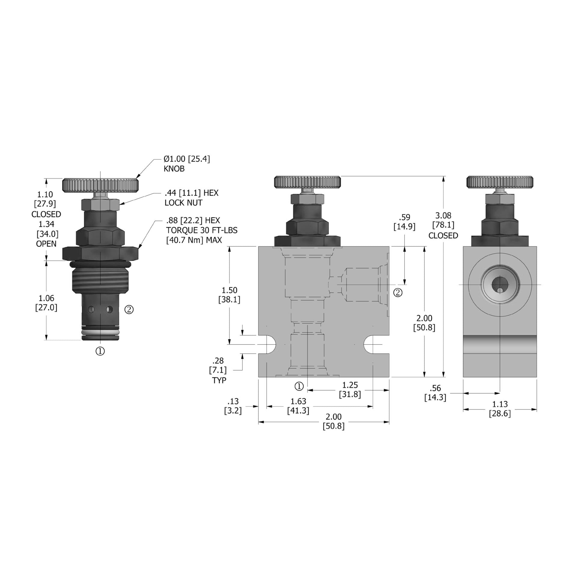 DNV-080-N-K : Deltrol Flow Control Needle Valve, Adjustable, C-8-2 Cavity, 3000psi, 12GPM