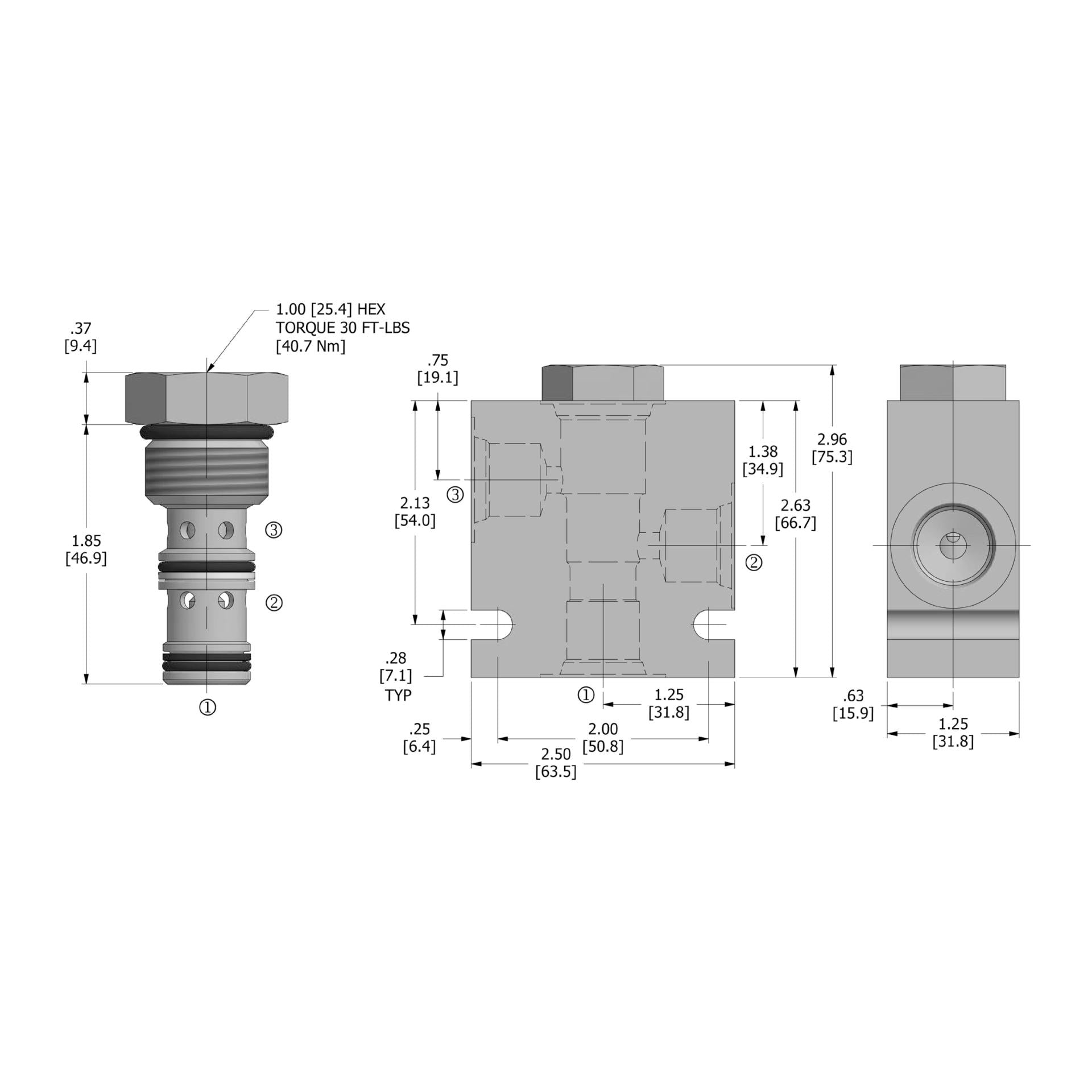 DPC-100-P-N : Deltrol Motion Control Check Valve, Pilot-To-Open, C-10-3 Cavity, 3000psi, 6GPM, 25-100psi Cracking Pressure